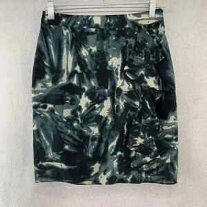 Ann Taylor Skirt Womens 0P Petite Blue Watercolor Silk Faux Wrap Ruffle Mini NEW